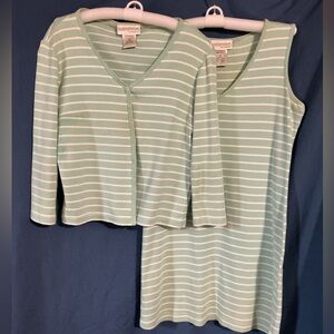 Chadwicks Mint Green Striped Dress and Cardigan Set